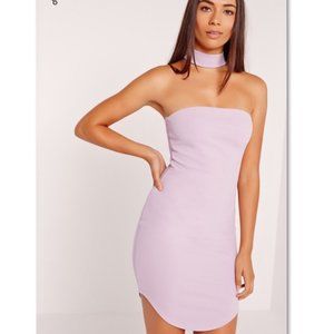 Choker Neck Bandeau Curve Hem Dress Lilac